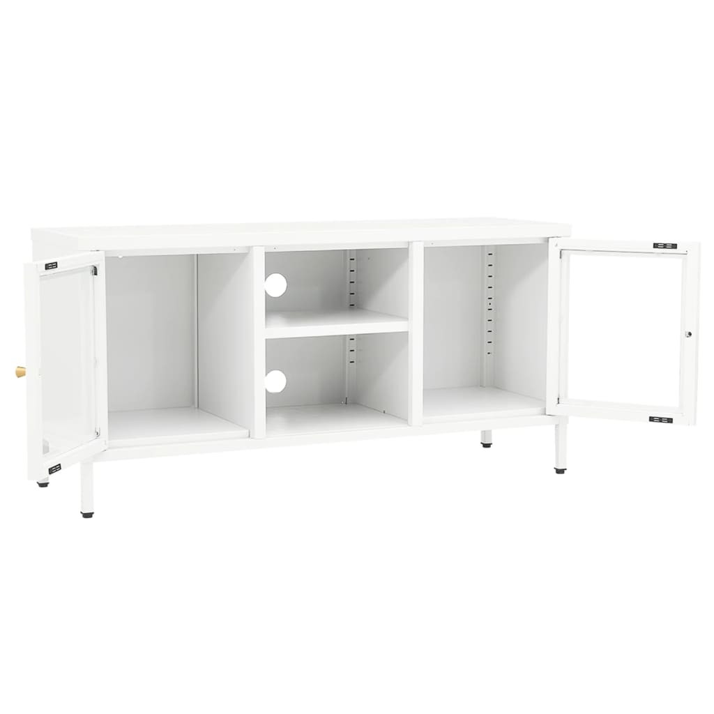 fehér acél és üveg TV-szekrény 105x35x52 cm