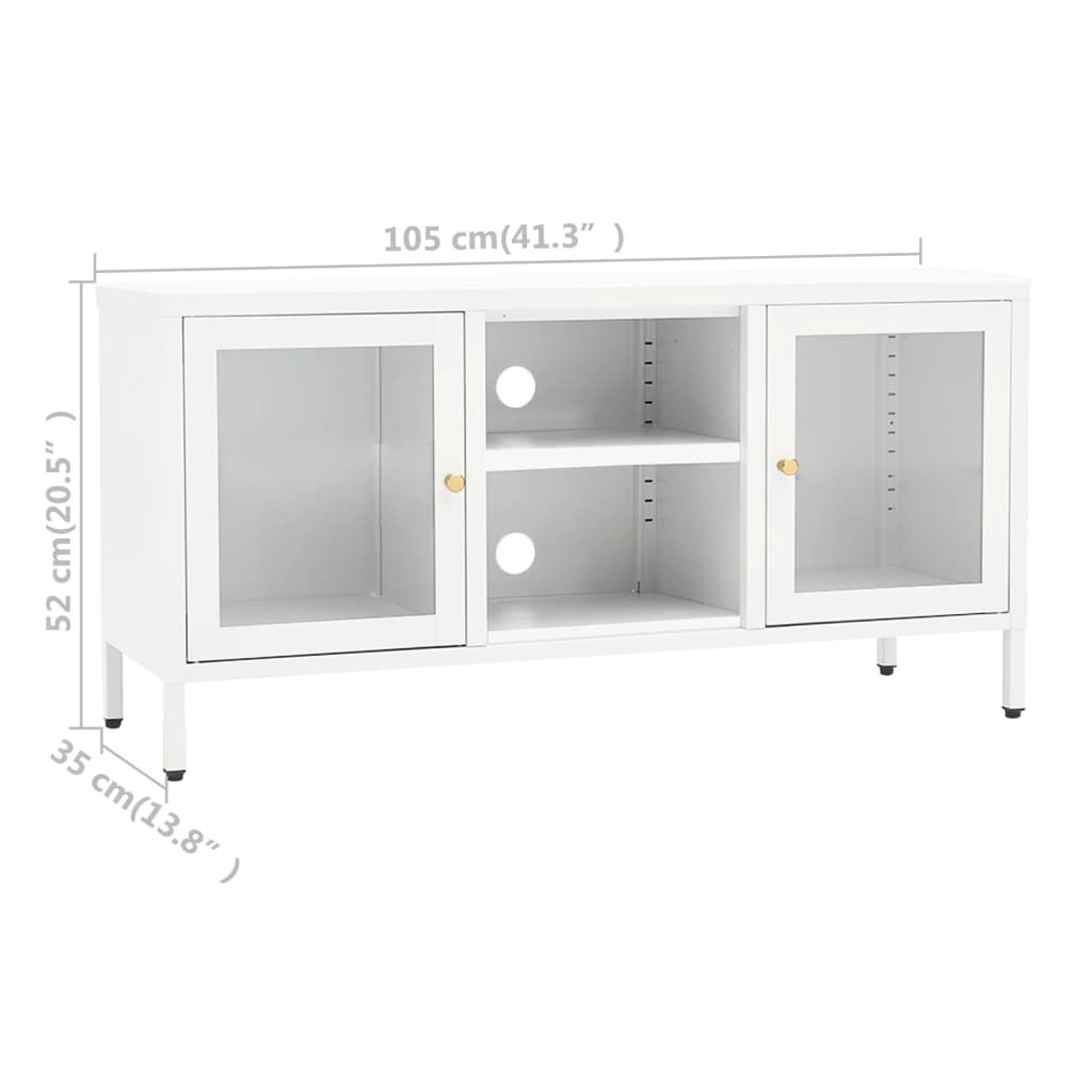 fehér acél és üveg TV-szekrény 105x35x52 cm