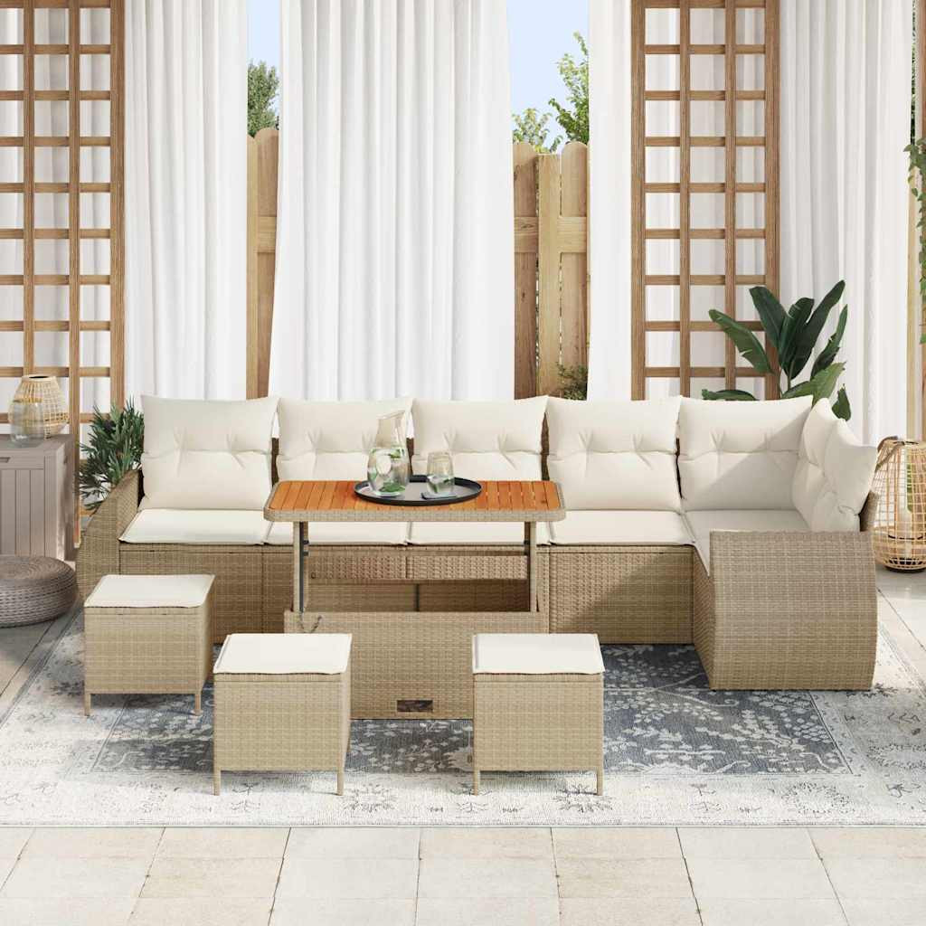 Kerti Kanapé Szett párnával 10 pcs Beige és krém Poly Rattan