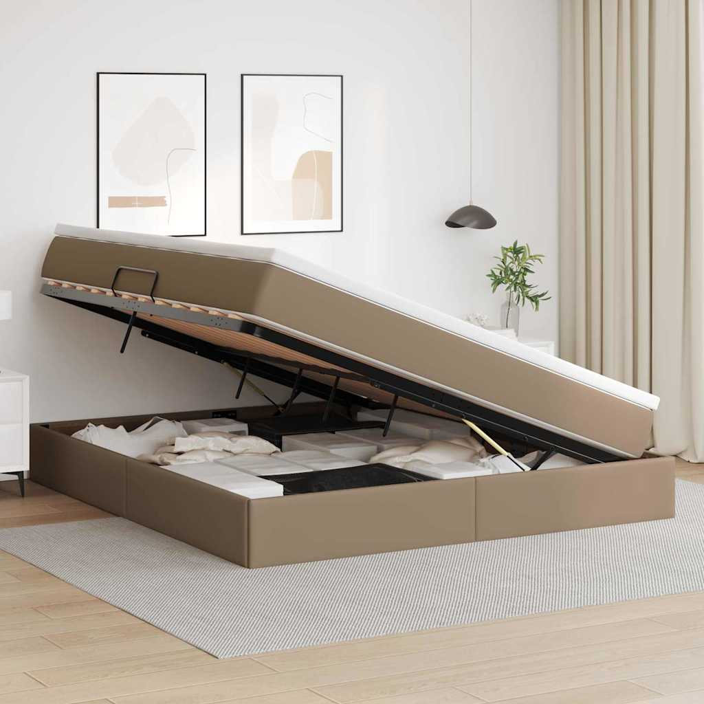 Ágy tárolóval és matraccal Cappuccino 160 x 200 cm Műbőr
