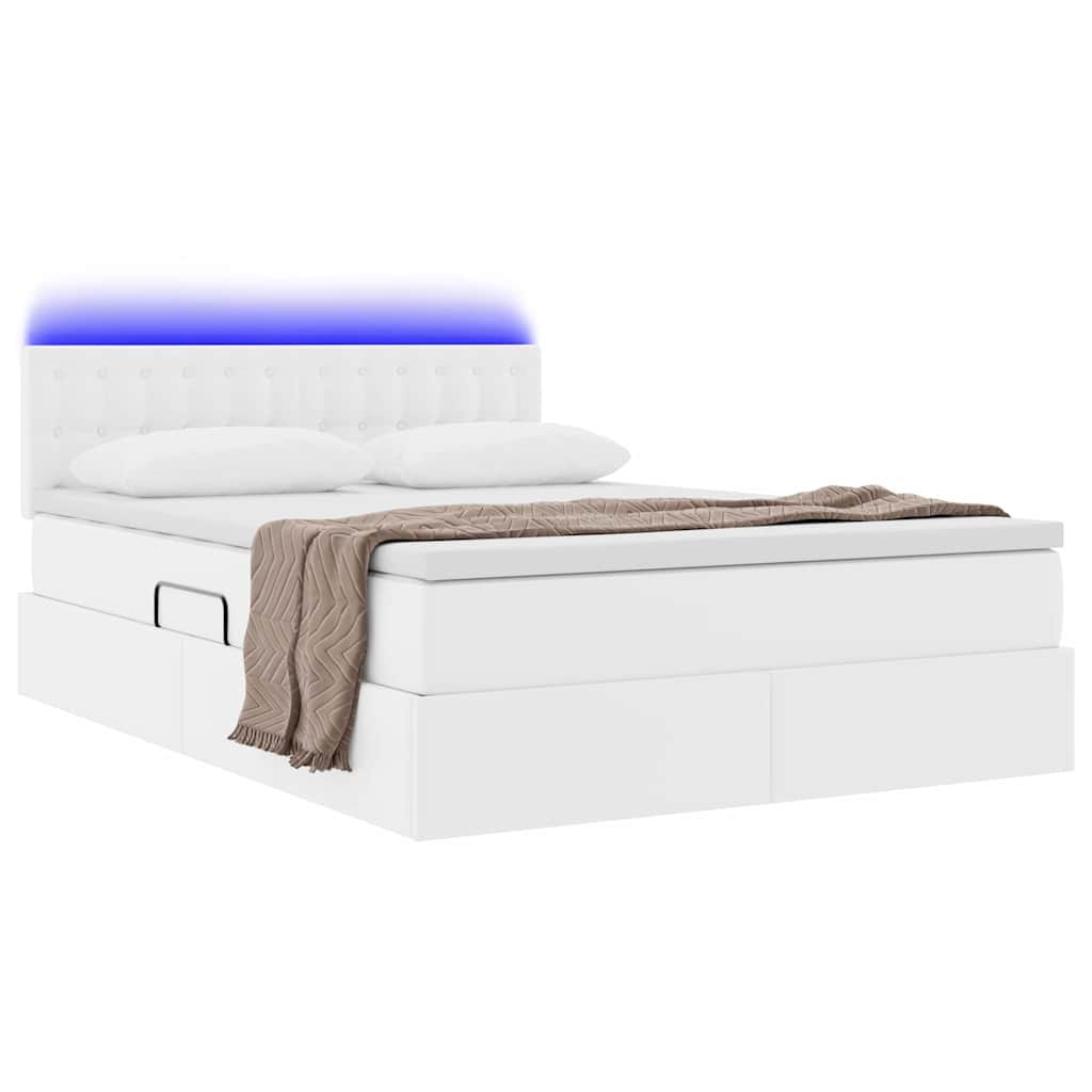 Ágy tárolóval és LED lámpával Tiszta Fehér 140 x 190 cm Műbőr