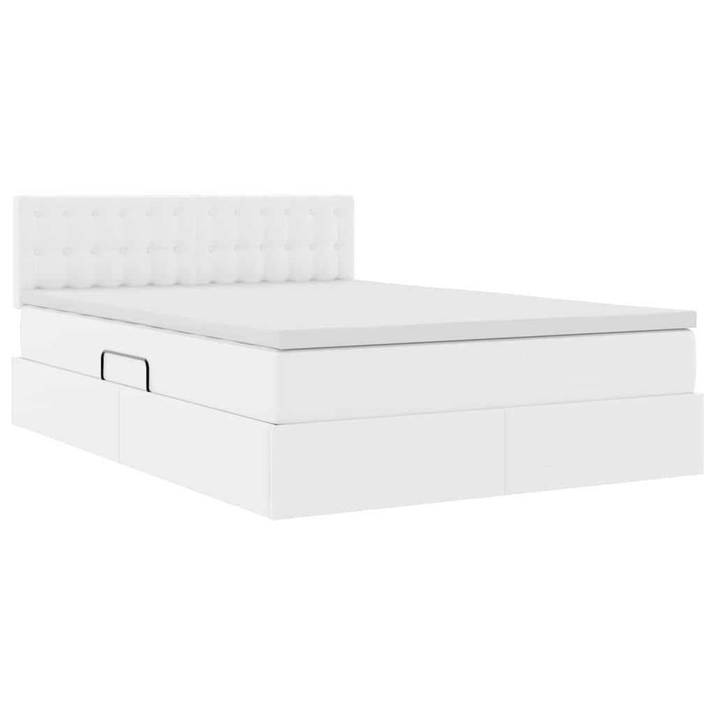 Ágy tárolóval és LED lámpával Tiszta Fehér 140 x 190 cm Műbőr