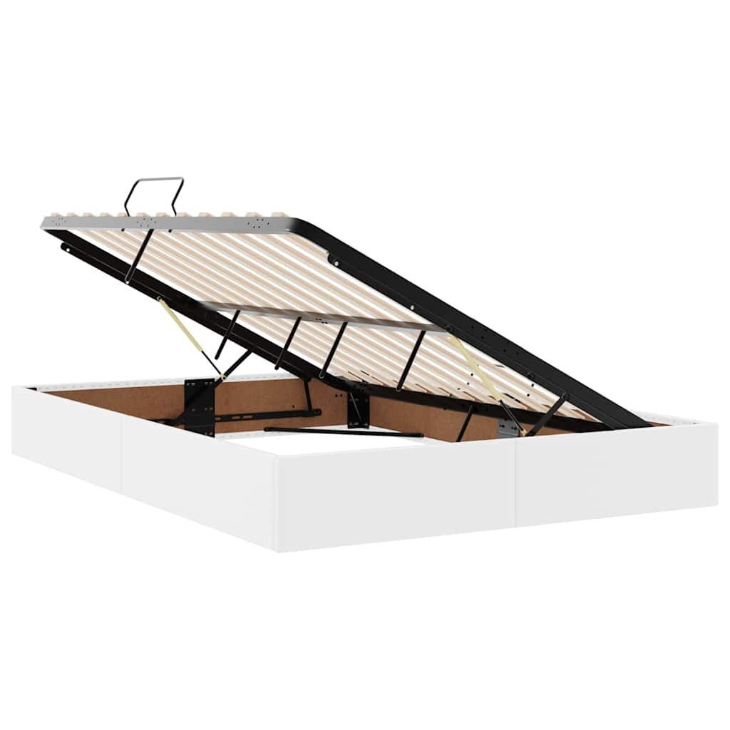 Ágy tárolóval és LED lámpával Tiszta Fehér 140 x 190 cm Műbőr