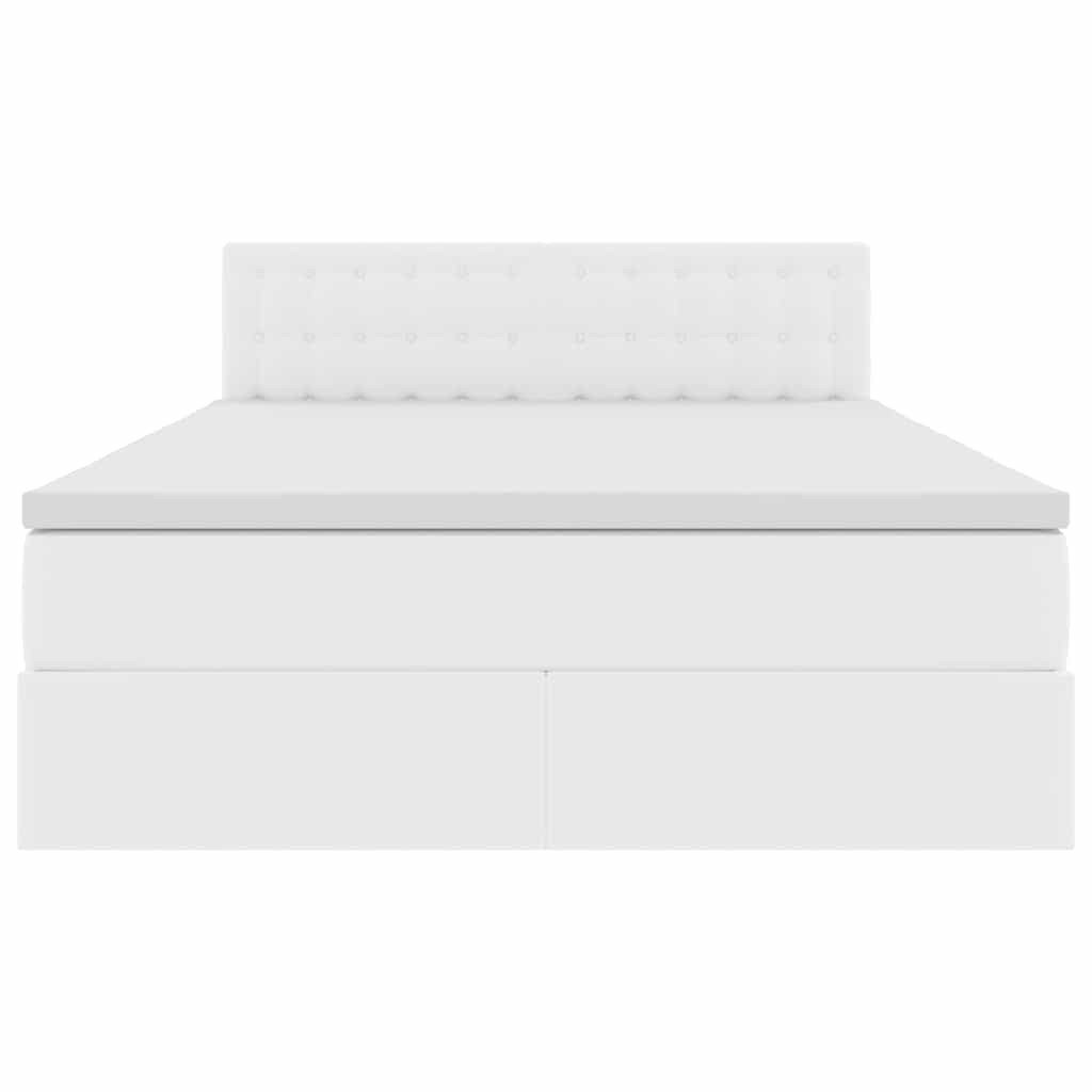 Ágy tárolóval és LED lámpával Tiszta Fehér 140 x 190 cm Műbőr