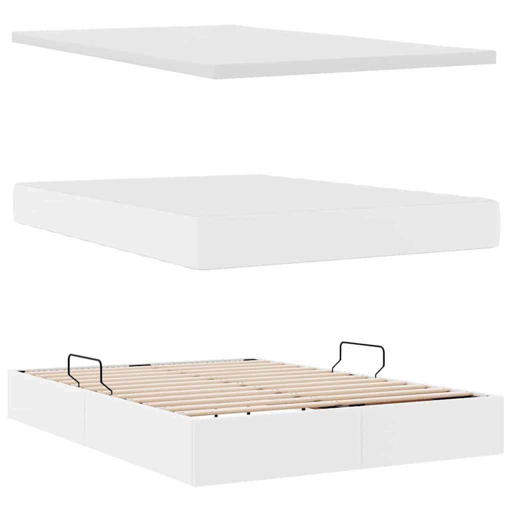 Ágy tárolóval és LED lámpával Tiszta Fehér 140 x 190 cm Műbőr