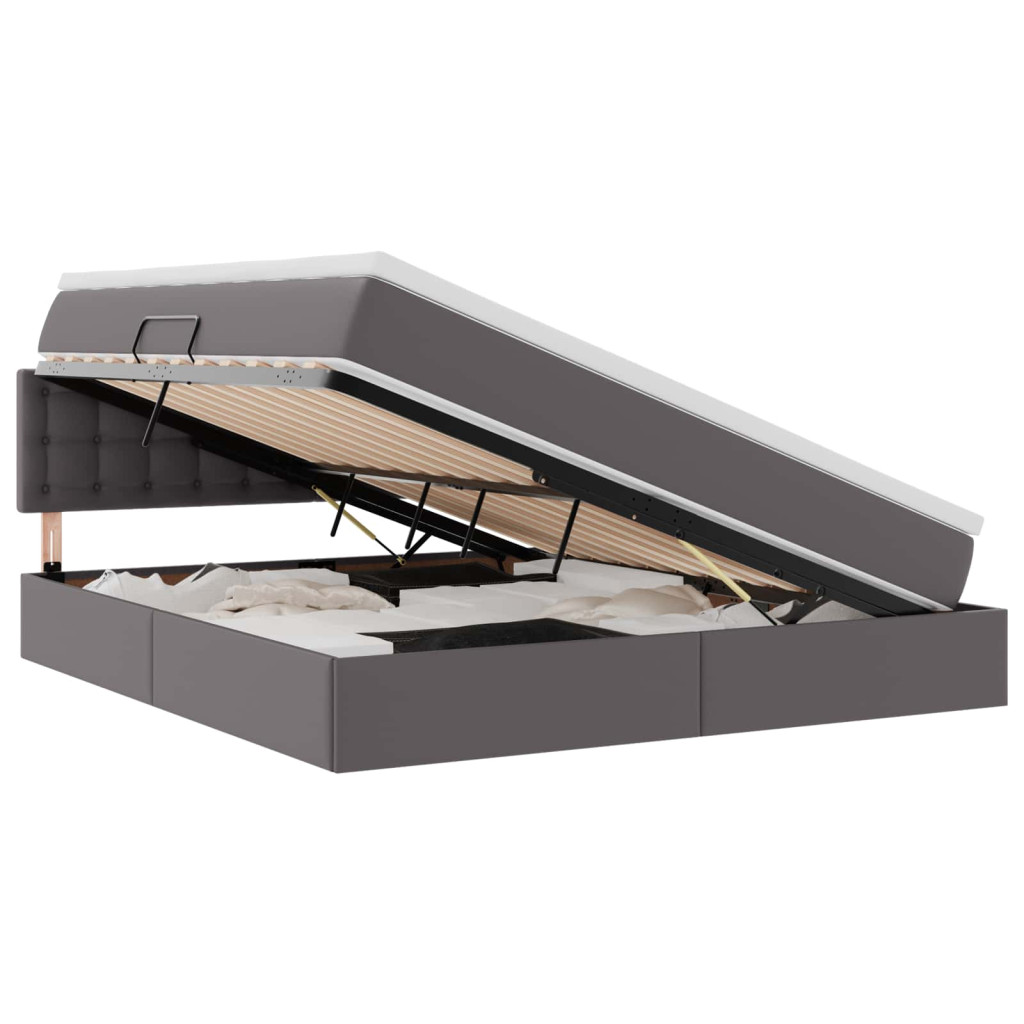 vidaXL Ágy tárolóval és LED lámpával leddel Szürke 160 x 200 cm Műbőr