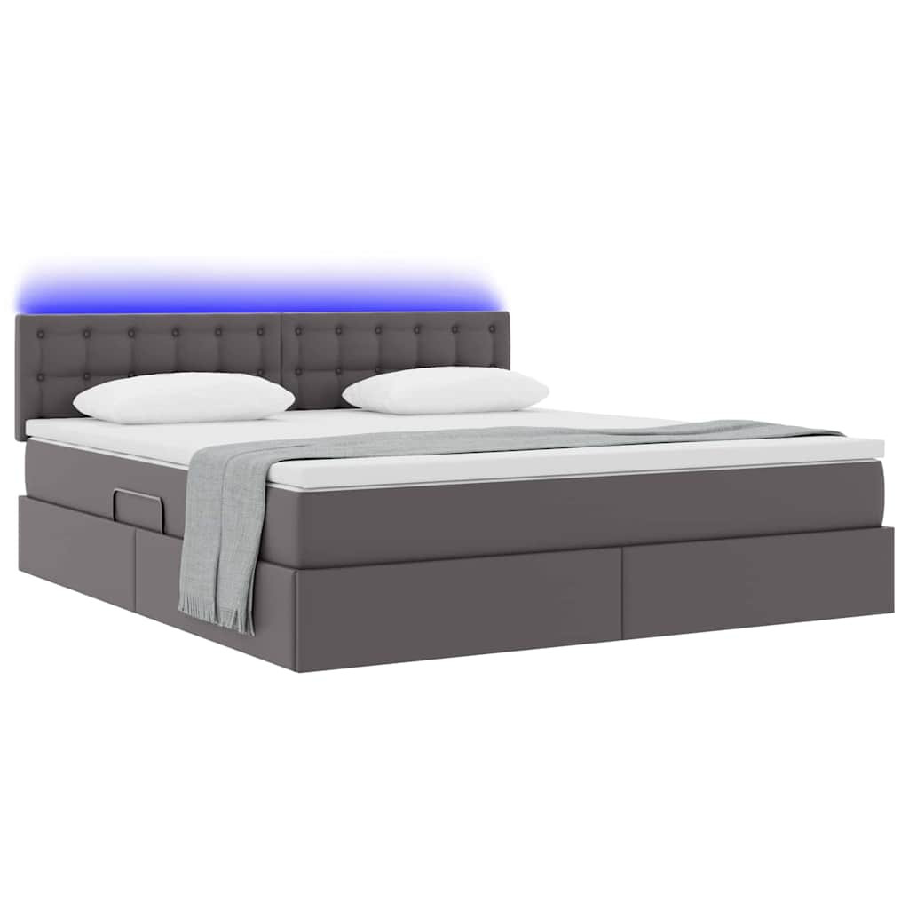 vidaXL Ágy tárolóval és LED lámpával leddel Szürke 160 x 200 cm Műbőr