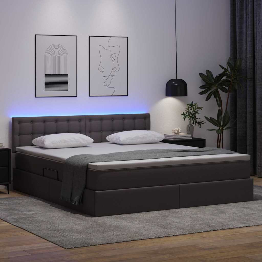 vidaXL Ágy tárolóval és LED lámpával leddel Szürke 160 x 200 cm Műbőr