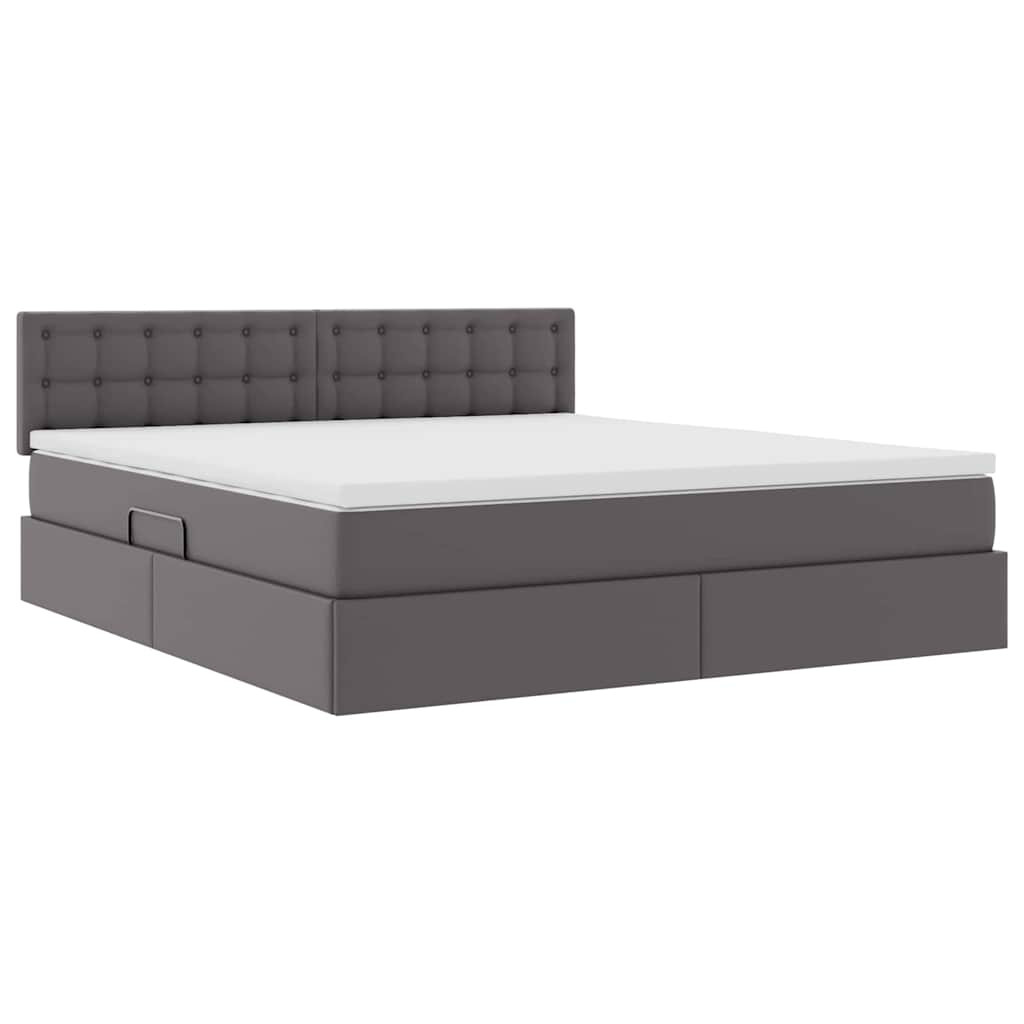 vidaXL Ágy tárolóval és LED lámpával leddel Szürke 160 x 200 cm Műbőr