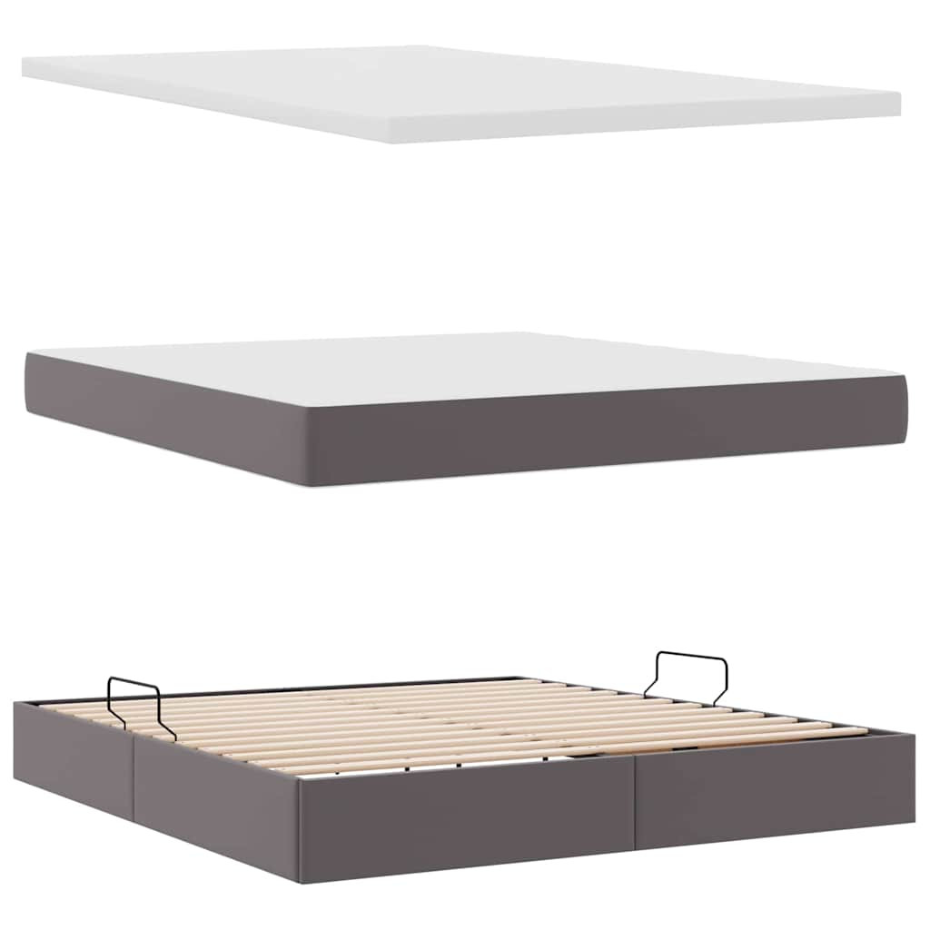 vidaXL Ágy tárolóval és LED lámpával leddel Szürke 160 x 200 cm Műbőr