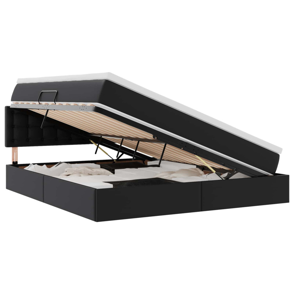 Ágy tárolóval és LED lámpával Fekete 180 x 200 cm Műbőr