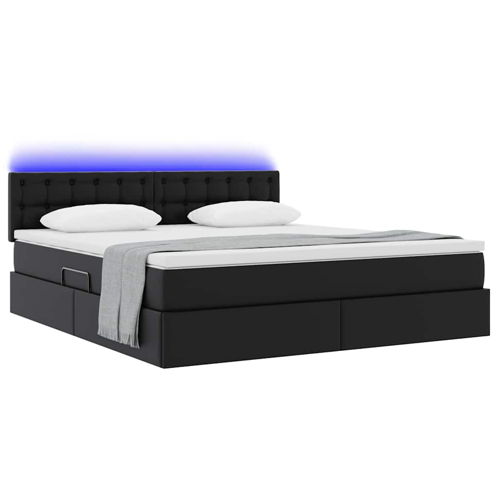 Ágy tárolóval és LED lámpával Fekete 180 x 200 cm Műbőr