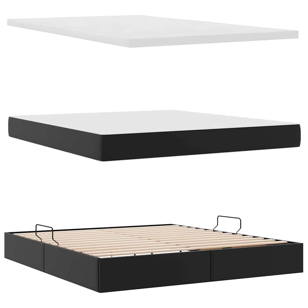 Ágy tárolóval és LED lámpával Fekete 180 x 200 cm Műbőr