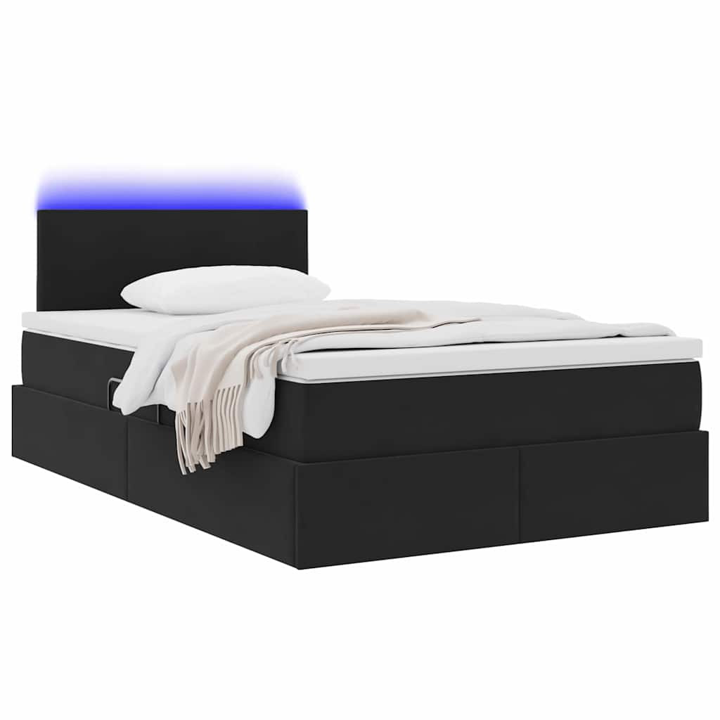 Ágy LED -es lámpákkal fejtámlával Fekete 120 x 200 cm Bársony