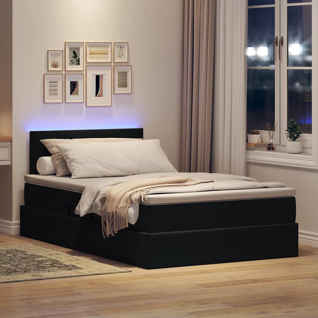 Ágy LED -es lámpákkal fejtámlával Fekete 120 x 200 cm Bársony