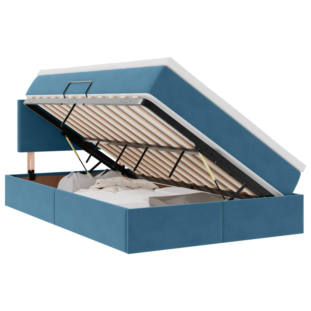 Ágy tárolóval és LED lámpával Sötét kék 120 x 200 cm Bársony