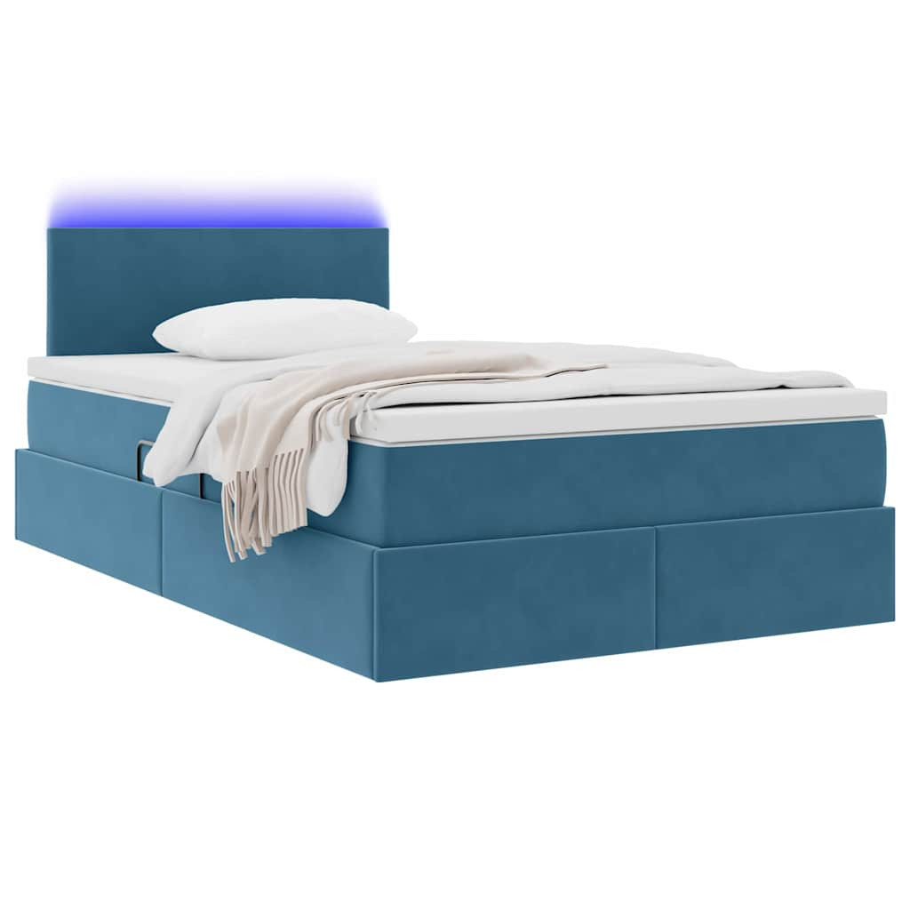 Ágy tárolóval és LED lámpával Sötét kék 120 x 200 cm Bársony