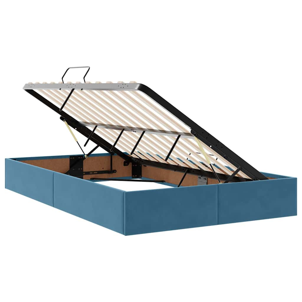 Ágy tárolóval és LED lámpával Sötét kék 120 x 200 cm Bársony