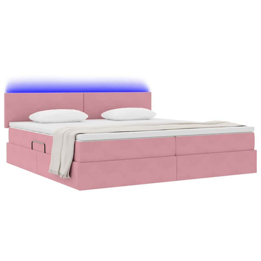 Ágy tárolóval és LED lámpával Rózsaszín 200 x 200 cm Bársony