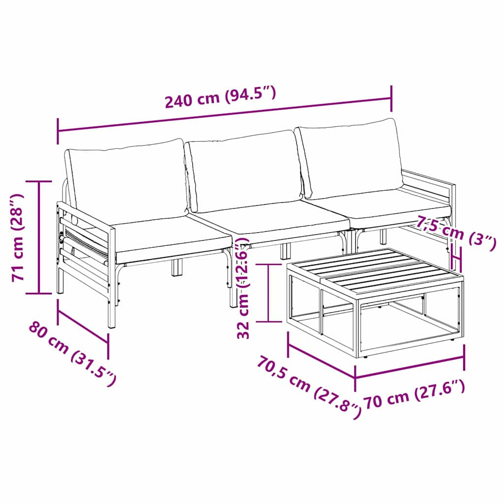 Kerti Kanapé Szett 4 pcs Antracitszürke Acél