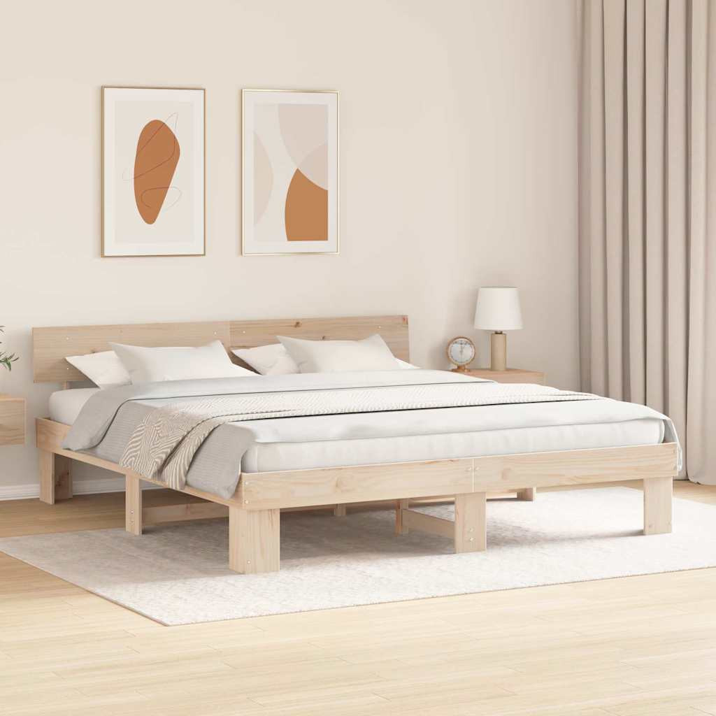 Ágykeret fejtámlával Barna 200 x 200 cm Tömör fenyőfa