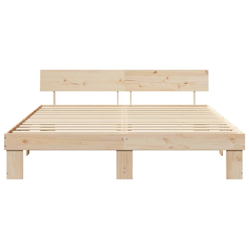 Ágykeret fejtámlával Barna 200 x 200 cm Tömör fenyőfa