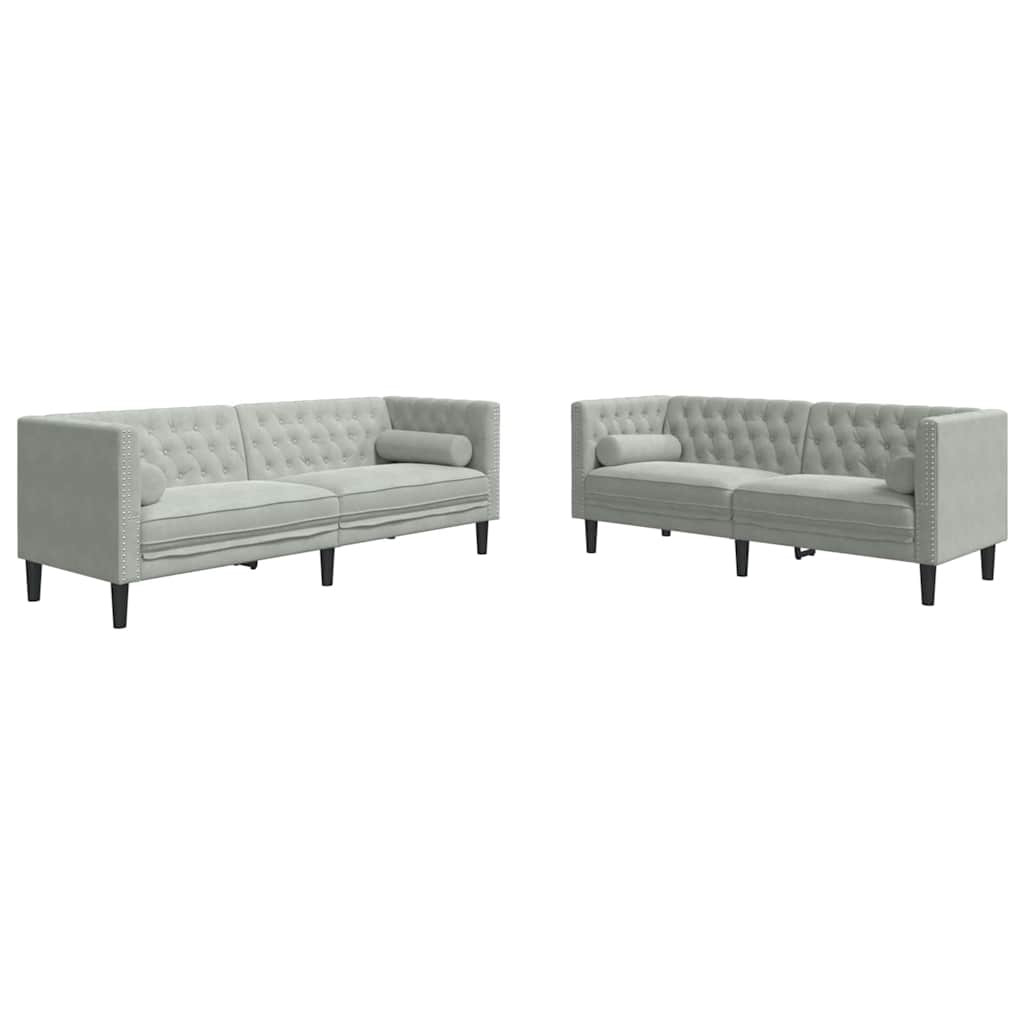 Kanapé Szett 2 pcs Világosszürke Bársony