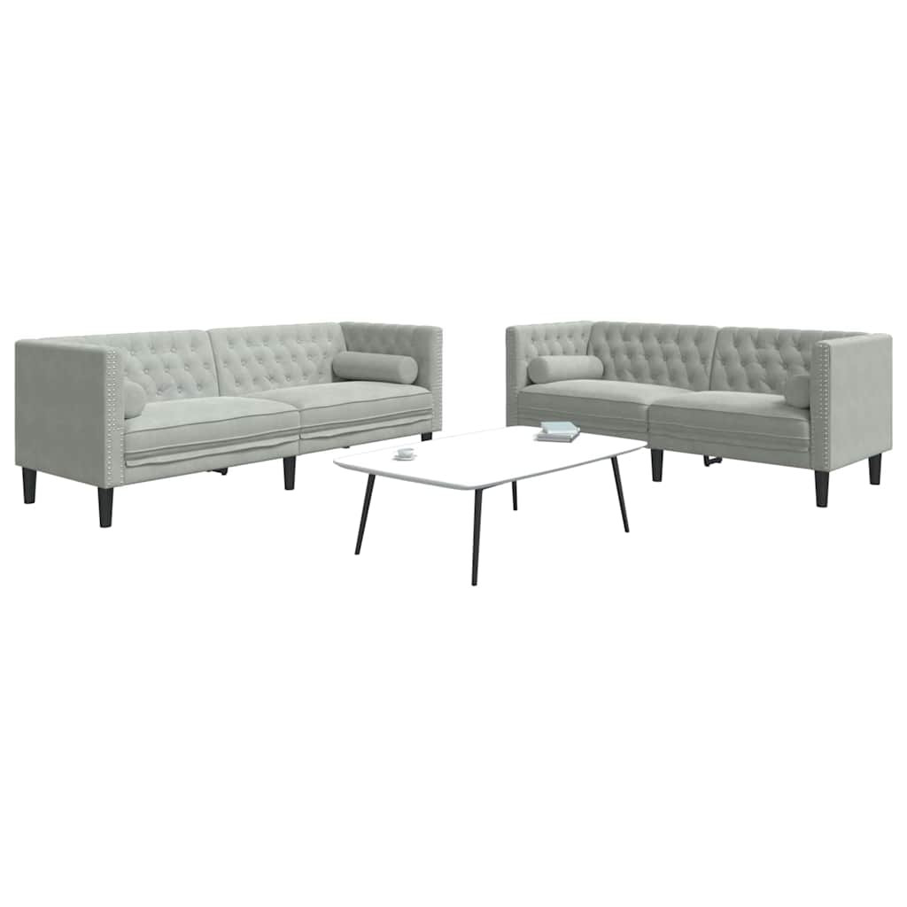 Kanapé Szett 2 pcs Világosszürke Bársony