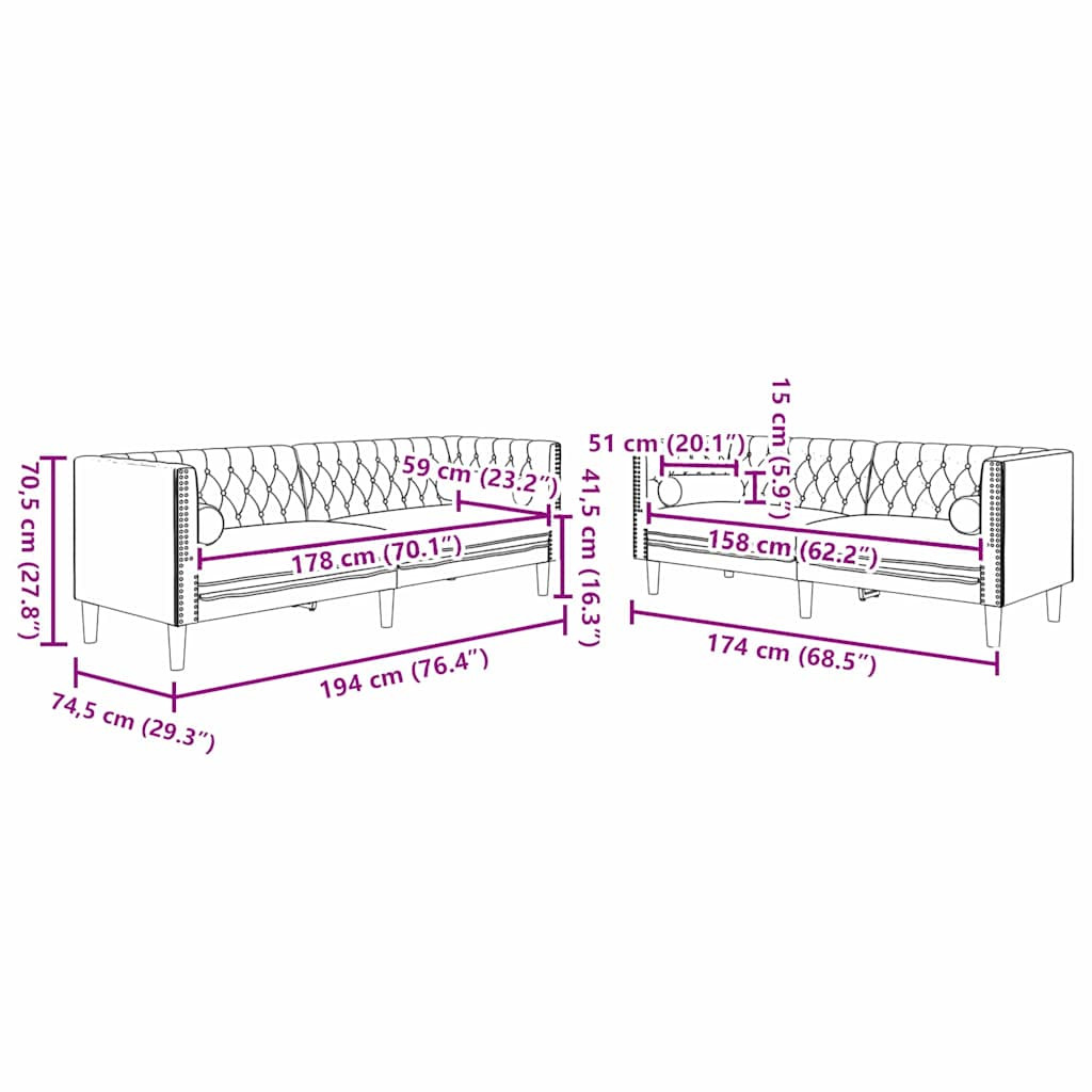 Kanapé Szett 2 pcs Sötétszürke Bársony
