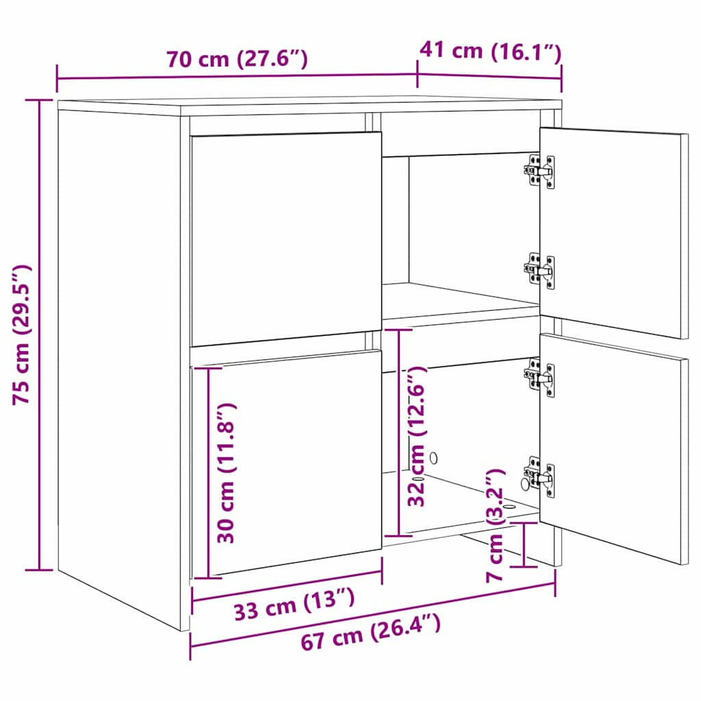 Oldalszekrények 2 pcs Musta tammi 70 x 41 x 75 cm Faanyag