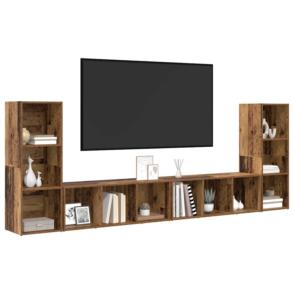 TV szekrény 4 pcs Régi fa 37 x 35 x 107.5 cm Műanyag Fa
