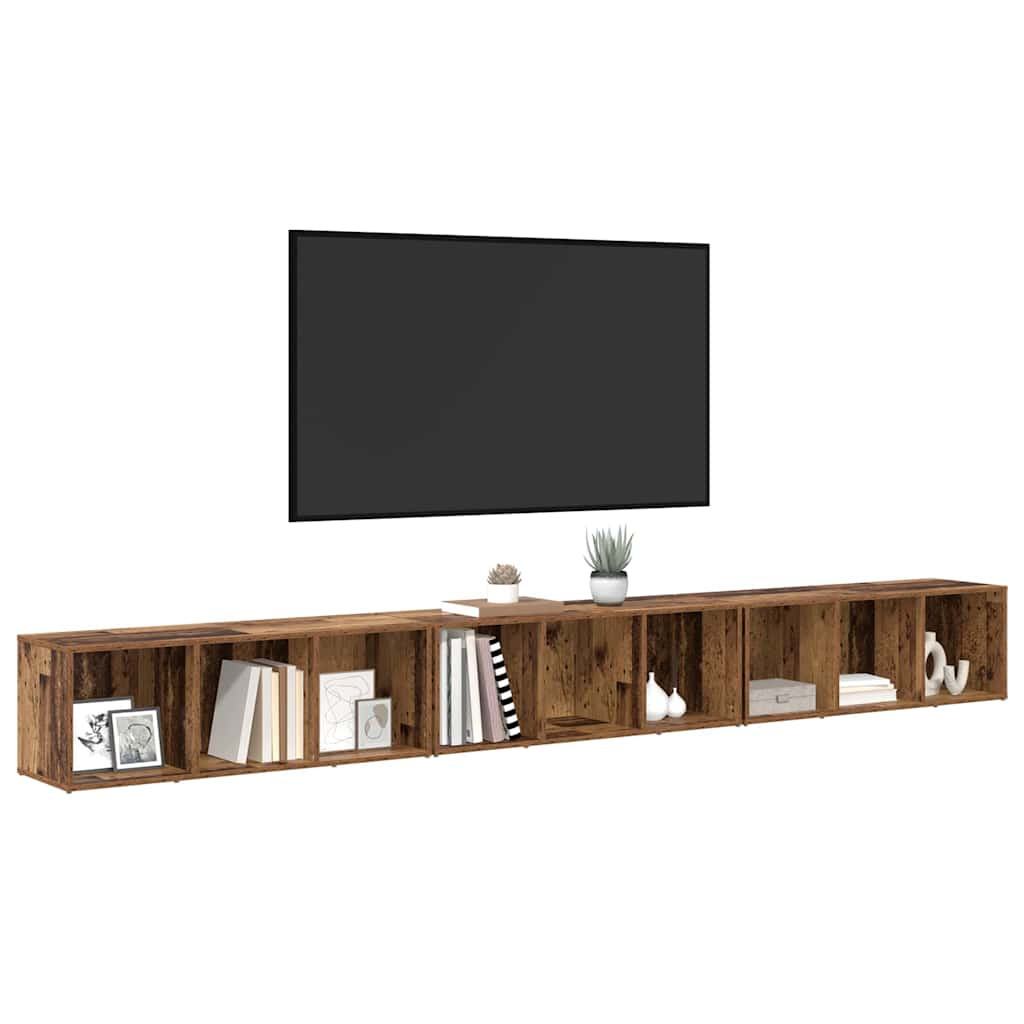 TV szekrény 3 pcs Régi fa 37 x 35 x 107.5 cm Műanyag Fa