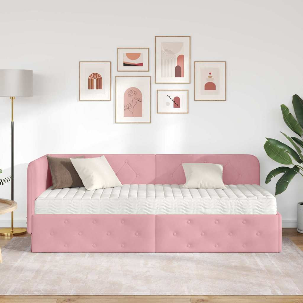 vidaXL Sarokágy keret matracmal Rózsaszín 80 x 200 cm Bársony