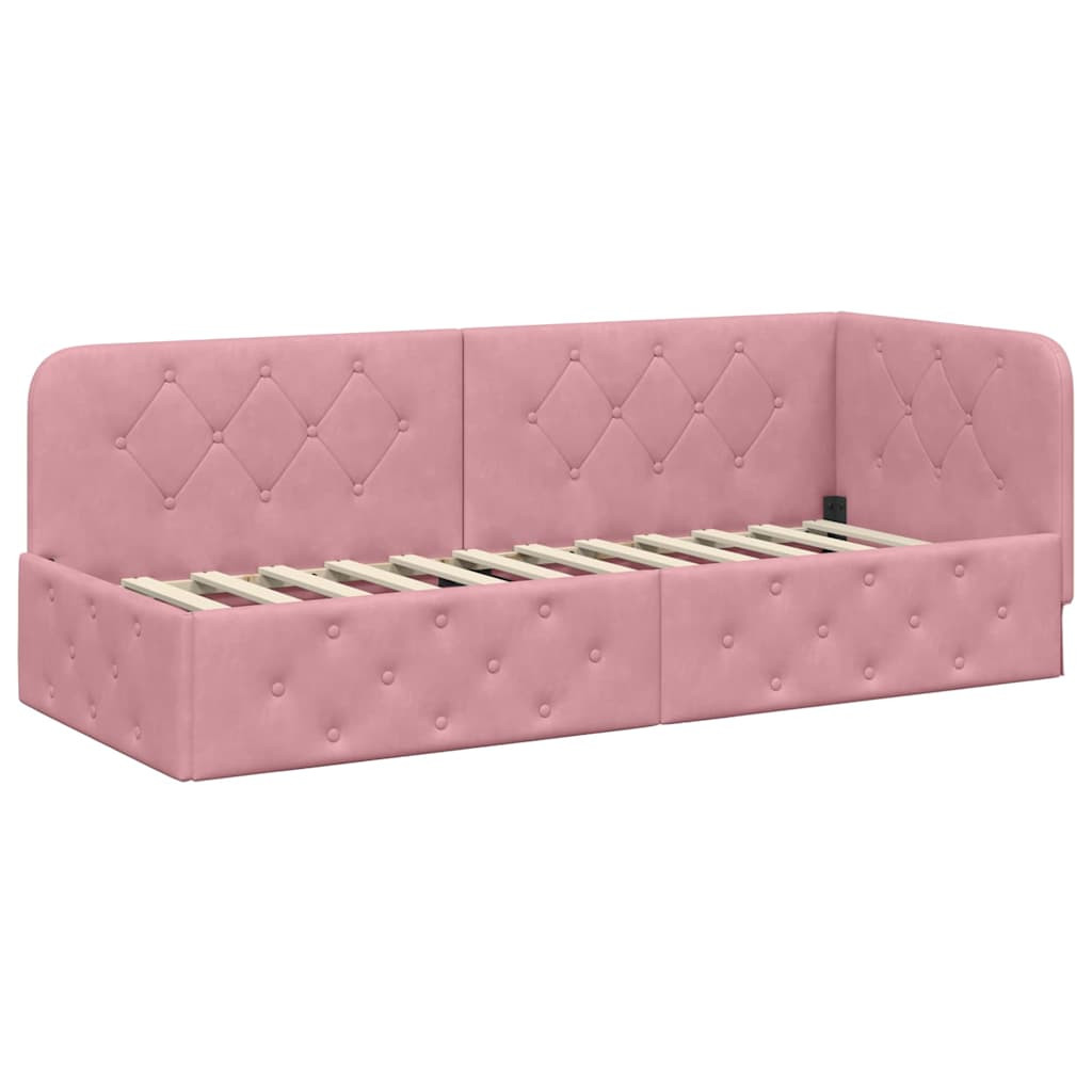 vidaXL Sarokágy keret matracmal Rózsaszín 80 x 200 cm Bársony