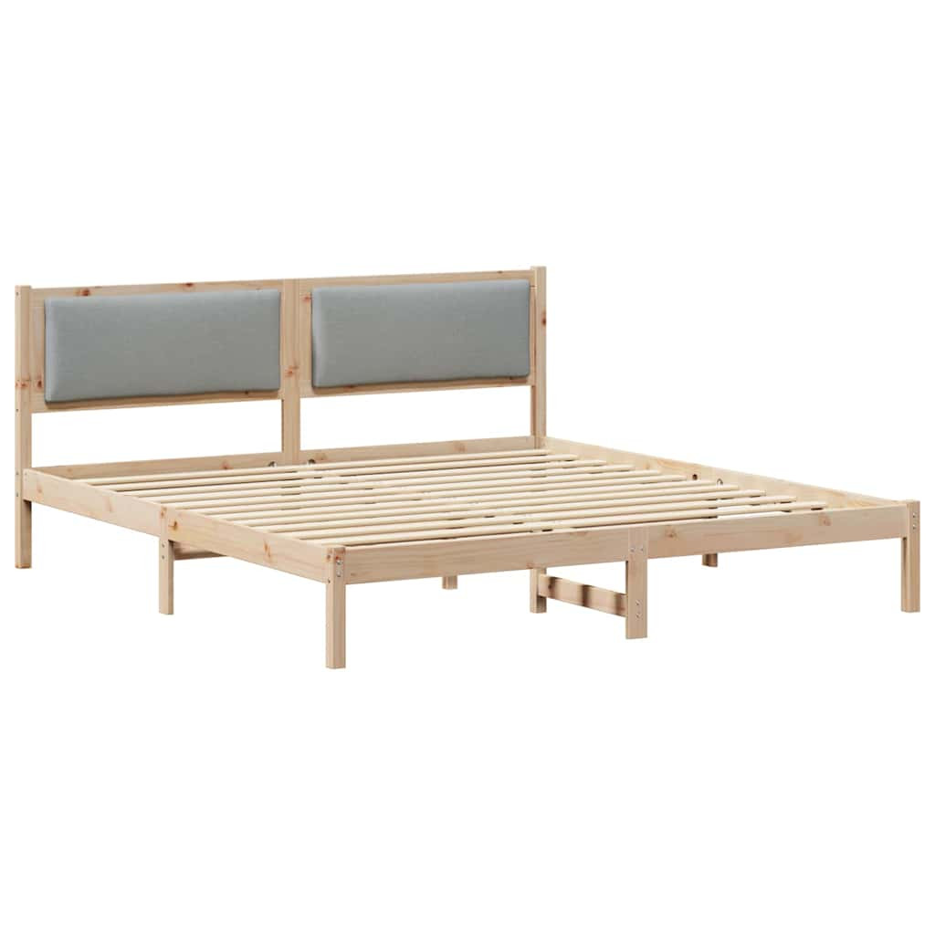 Ágykeret fejtámlával Világosszürke 200 x 200 cm Tömör fenyőfa