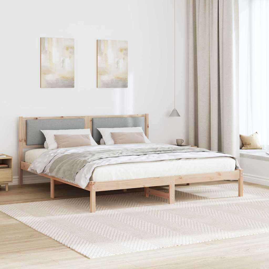 Ágykeret fejtámlával Világosszürke 200 x 200 cm Tömör fenyőfa