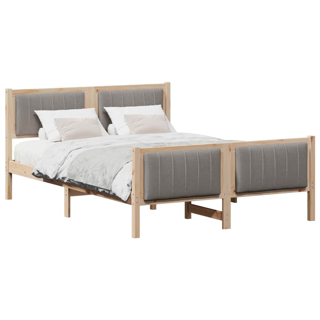 Ágykeret fejtámlával Barna és taupe 140 x 190 cm Tömör fenyőfa