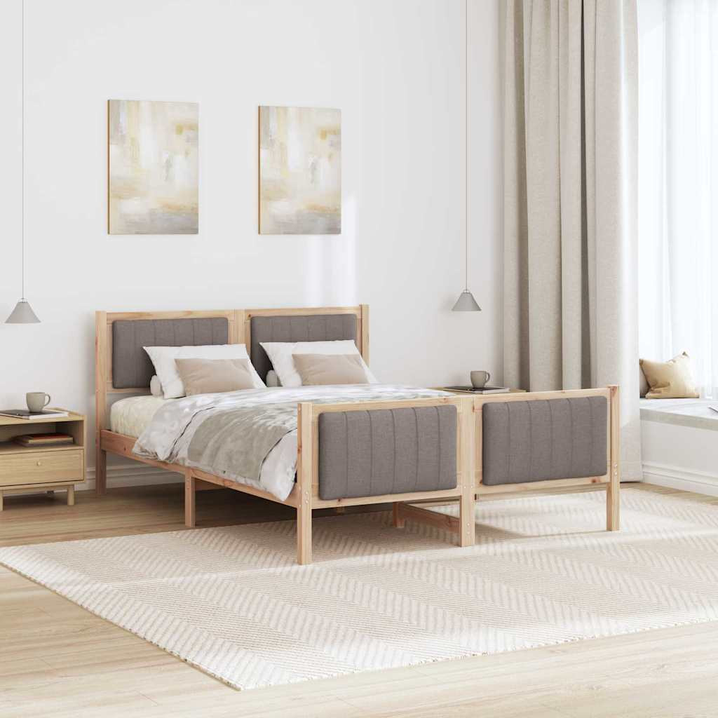 Ágykeret fejtámlával Barna és taupe 140 x 190 cm Tömör fenyőfa