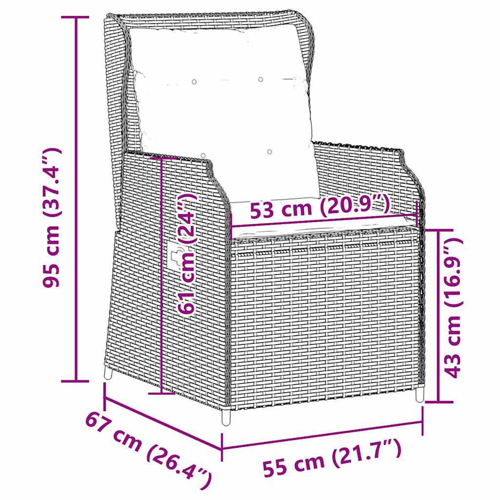 Kerti pad párnával 2 pcs Szürke Poli rattan