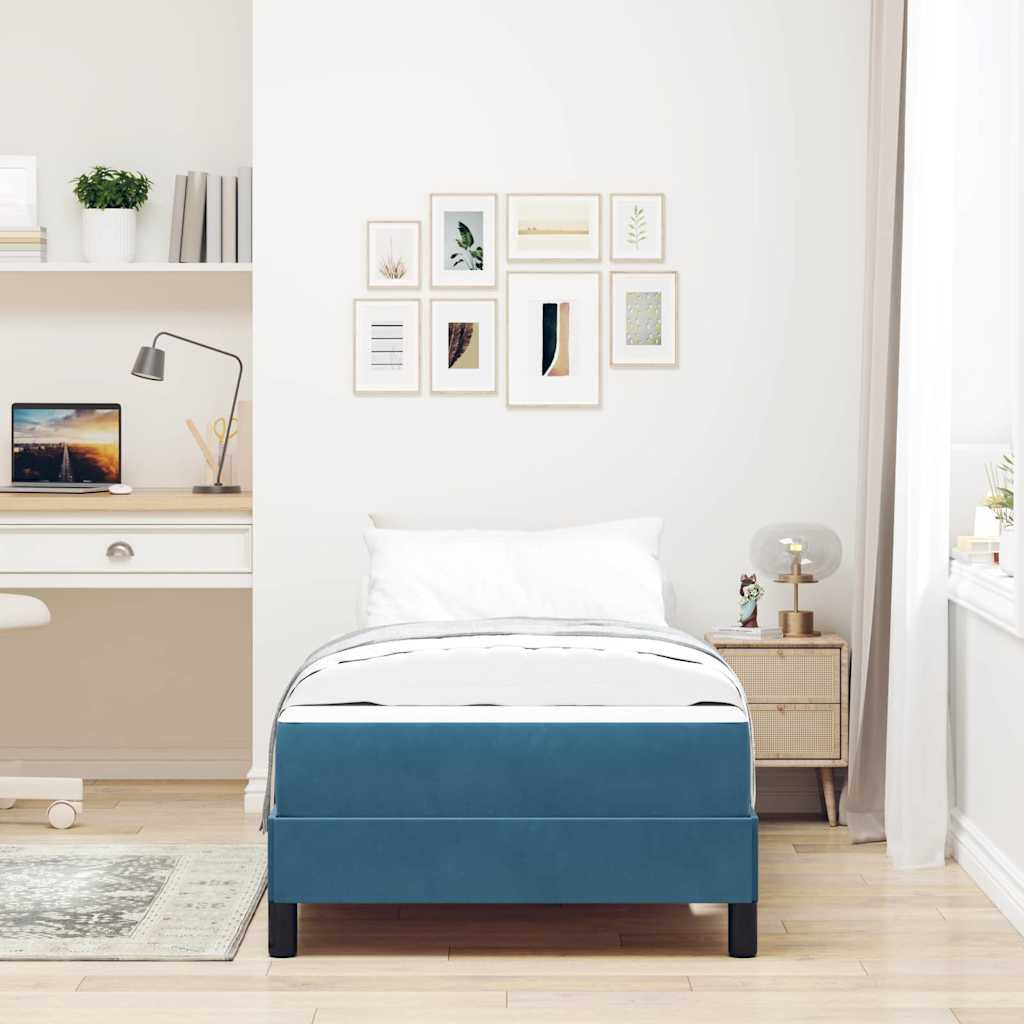 vidaXL Boxrugós ágy matracmal Sötét kék 80 x 220 cm szövet