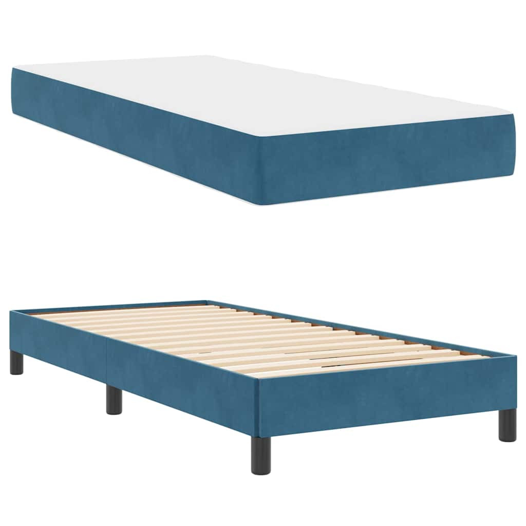 vidaXL Boxrugós ágy matracmal Sötét kék 80 x 220 cm szövet