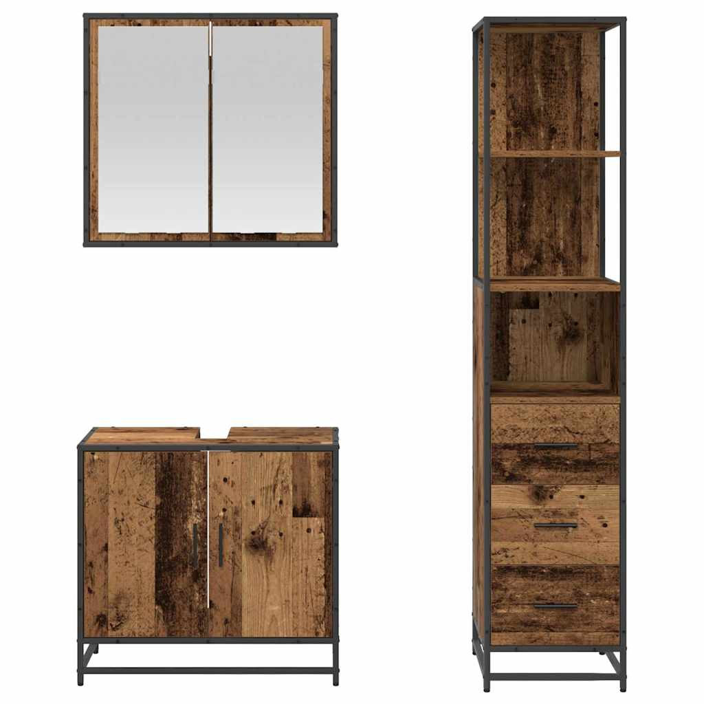 Fürdőszoba bútor szett 3 pcs Régi fa 65 x 33 x 60 cm Faanyag
