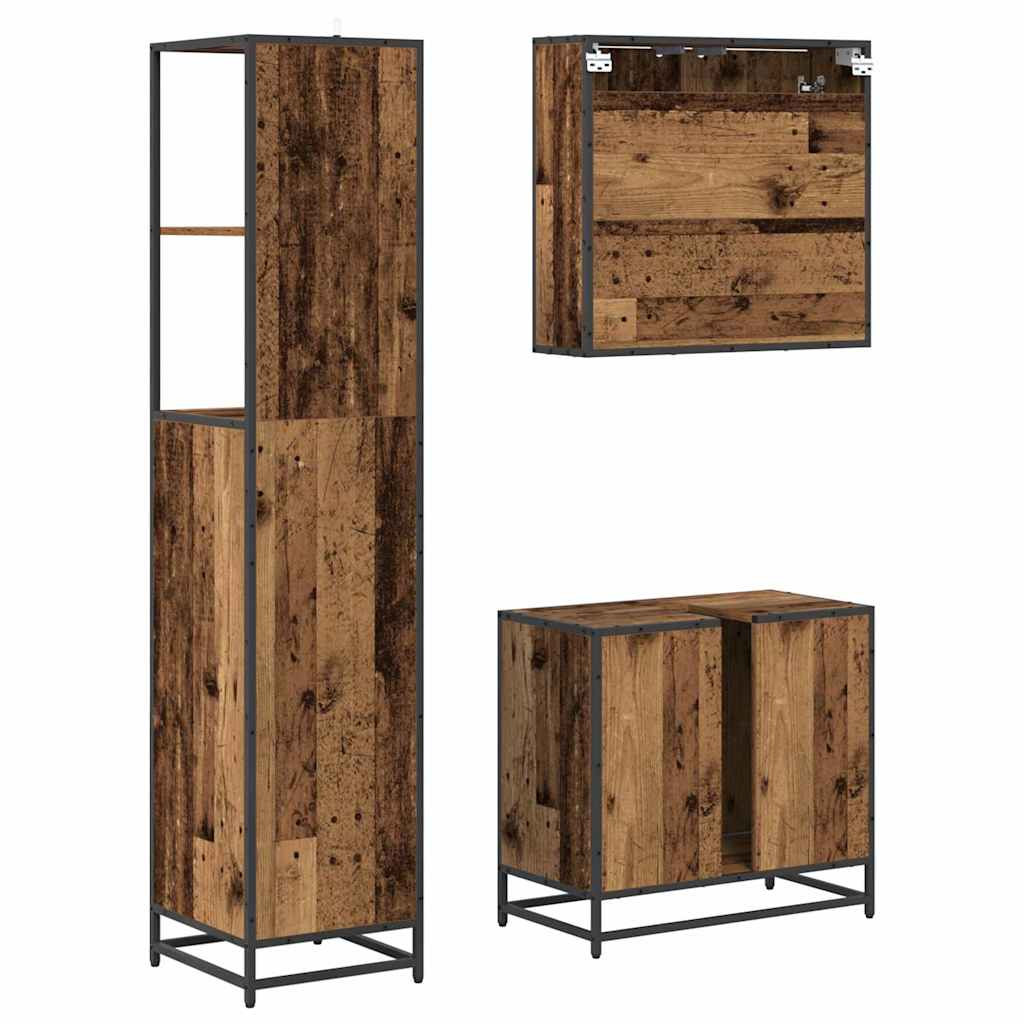 Fürdőszoba bútor szett 3 pcs Régi fa 65 x 33 x 60 cm Faanyag