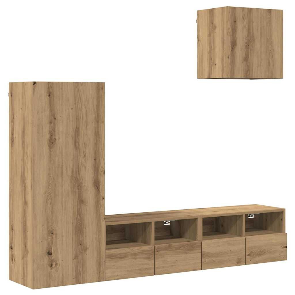 TV Fali Egységek 4 pcs Artisan tölgy Faanyag