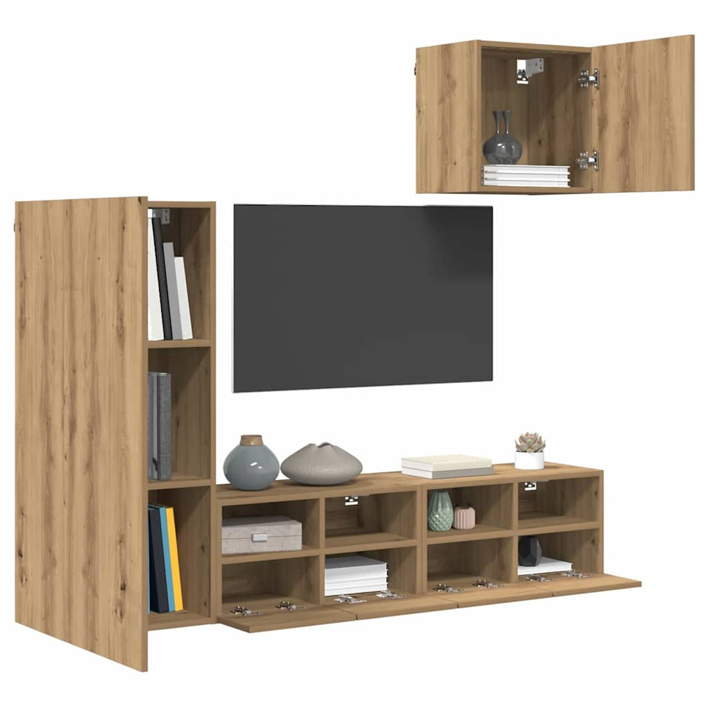 TV Fali Egységek 4 pcs Artisan tölgy Faanyag