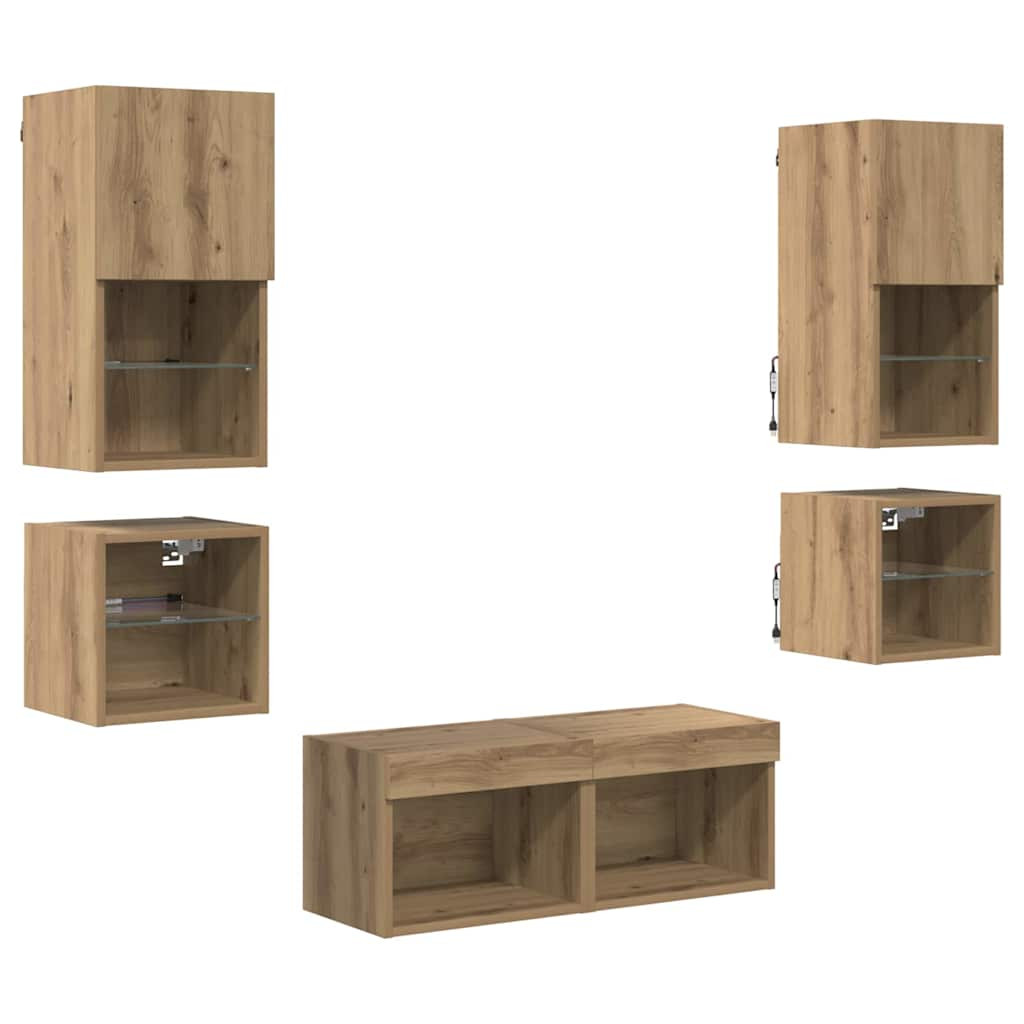 TV Fali Egységek 8 pcs Artisan tölgy Faanyag