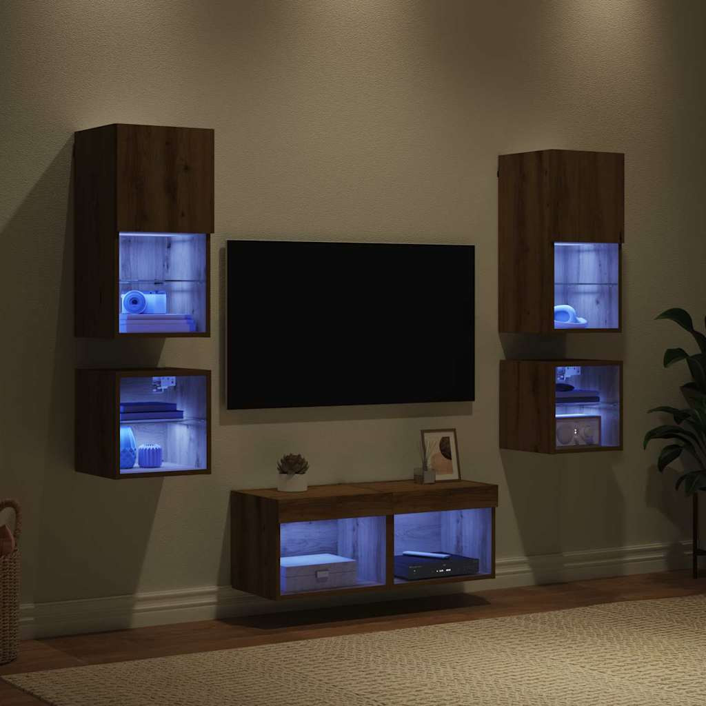 TV Fali Egységek 8 pcs Artisan tölgy Faanyag
