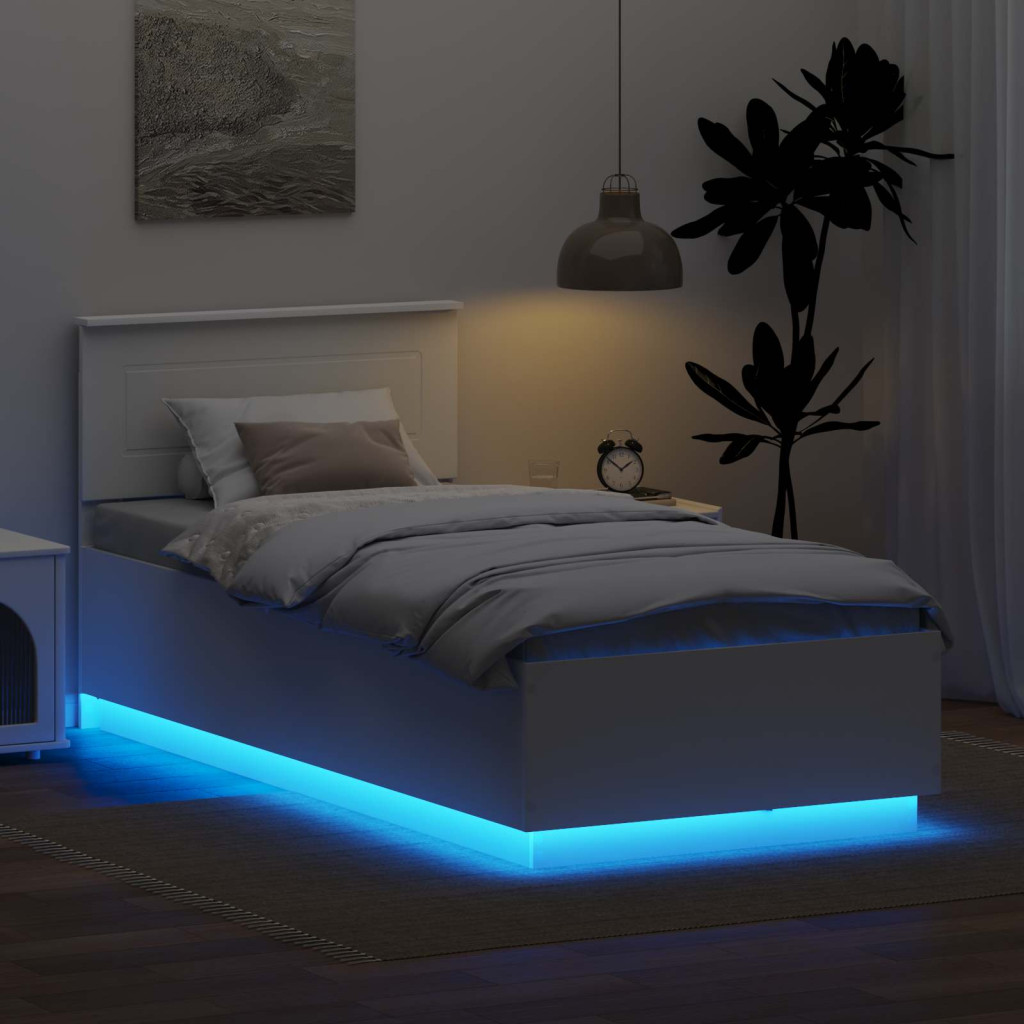 Ágykeret LED -es lámpákkal Fehér 70 x 190 cm Faanyag