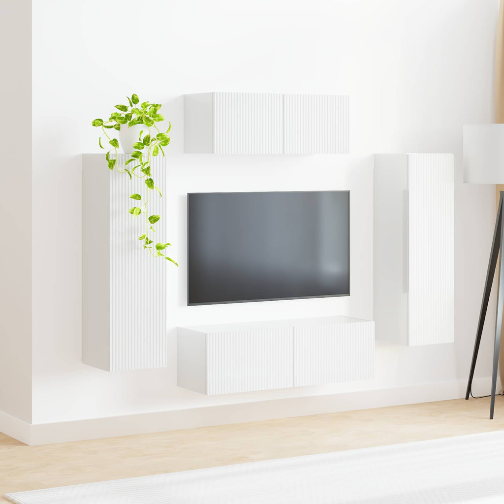 TV szekrény garnitúra 3 pcs Magas Fényű Fehér Faanyag