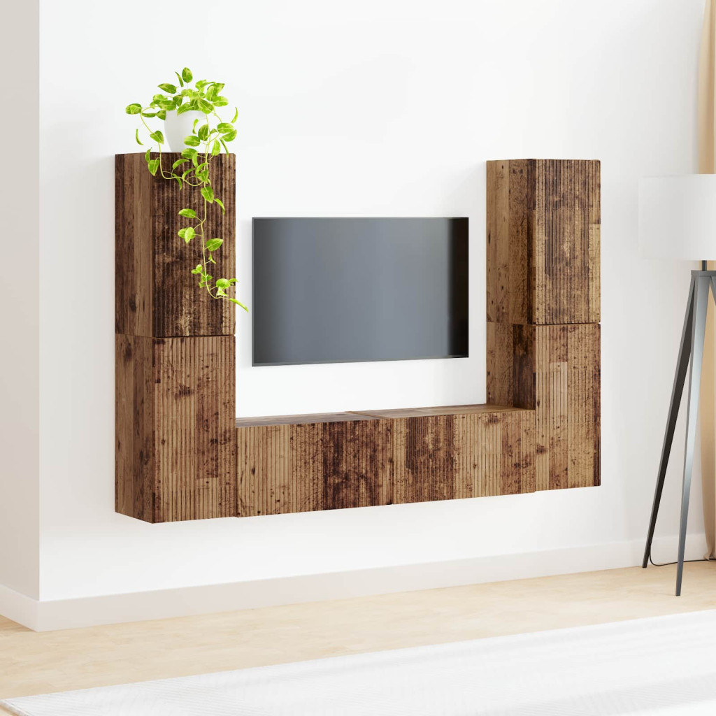 vidaXL TV szekrény garnitúra 6 pcs Öreg fa Faanyag